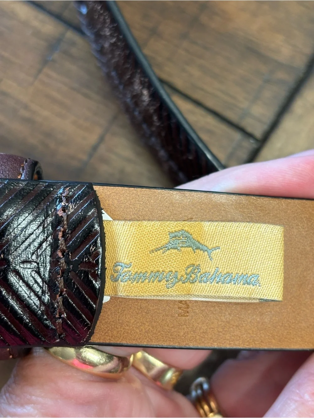 Tommy Bahama Dark Brown Textured Leather Belt with Silver Buckle